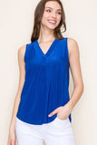 Pleated Center Front Sleeveless Solid Jersey