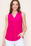 Pleated Center Front Sleeveless Solid Jersey