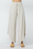 Linen Curved Hem Pants With Elastic Waistband