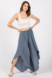 Pre-washed Woven Overlap Front Split Thigh Pants