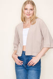 1/2 Sleeve Knit Crop Cardigan with Pockets