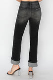 High Rise Straight Turn Up Cuff Jeans