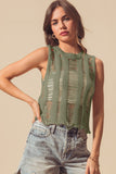 Pointelle Open Knit Lightweight Sweater Tank Top