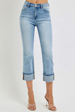 High Rise Ankle Straight Cuffed Jeans
