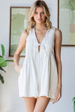 Front Pleated V Neck Sleeveless Denim Romper