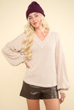 Two Tone Otto Ribbed V-Neck Knit Top