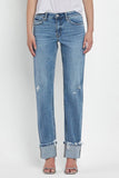 Mid Rise Cuffed Straight Jeans