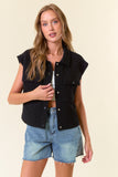 Quilted Point Collar Patch Pocket Vest