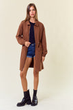 Collared Neckline Drawstring Waist Zip Up Jacket