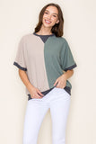 Colorblock Cloudy Knit 1/3 Sleeve Top