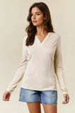 Stand Collar Split V-neck Jersey Top
