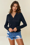 Stand Collar Split V-neck Jersey Top
