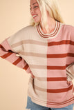 Color Block Oversized Striped Knit Sweater Top