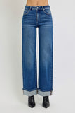 Tummy Control High Rise Long Inseam Wide Leg W/ Cuff Jeans