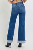 Tummy Control High Rise Long Inseam Wide Leg W/ Cuff Jeans