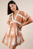 Printed Woven V-neck Mini Dress