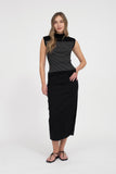 Stripe Mock Neck Sleeveless Side Slit Sweater