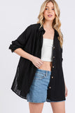 Stripe Texture Long Sleeve Button Down Tunic