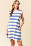 Striped French Terry Cap Sleeve Mini Dress