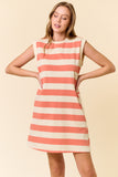 Striped French Terry Cap Sleeve Mini Dress