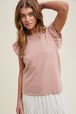 Ruffle Sleeve Waffle Knit Top