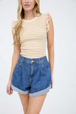 Stripe Ruffle Trim Sleeveless Pullover Sweater