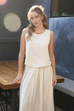 Round Neck Sleeveless Side Button Linen Top