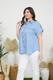 Stripe Button Down Tab Sleeve Chambray Shirt