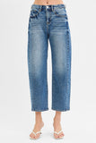 High Rise Crop Barrel Jeans - Adjustable Waistband