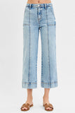 High Rise Crop Straight Front Seam Detailed Jeans