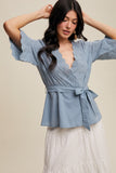 Embroidered Cotton Eyelet Wrap Peplum Top