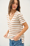 Linen Blend Relaxed Fit V Neck Tee