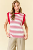 Striped Cotton French Terry Crew Neck Utility Tank Top