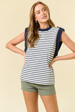 Striped Cotton French Terry Crew Neck Utility Tank Top