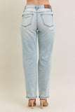 Mid Rise Repair Stitch Detail Distress Single Cuff Boyfriend Jeans