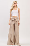 Woven Solid Wide Ruffle Hemming Pants