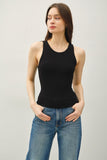 High Round Neck Basic Double Layered Knit Tank