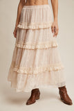 Tufted Dot Lace Tiered Maxi Skirt