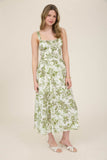 Rose Print Sleeveless Corset Midi Dress