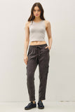 Tencel Tapered Pants With Drawstring Elastic Waist