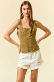 Double Scoop Neck Buckle Strap Vest