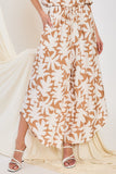 Leaf Print Front-tie Curved Hem Pants