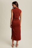 Draped Mock Neck Midi Knit Dress