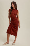 Draped Mock Neck Midi Knit Dress