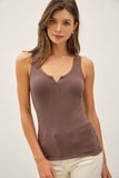 Ribbed Notched Neck Tank Top