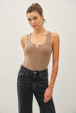 Ribbed Notched Neck Tank Top