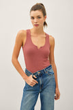 Ribbed Notched Neck Tank Top