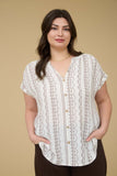 Curvy Geo Pattern Button Down Short Sleeve Shirt