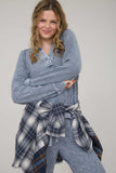 Washed Ribbed Split Neck Long Sleeve Knit Top