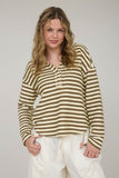 Textured Stripe Split Neck Long Sleeve Knit Top